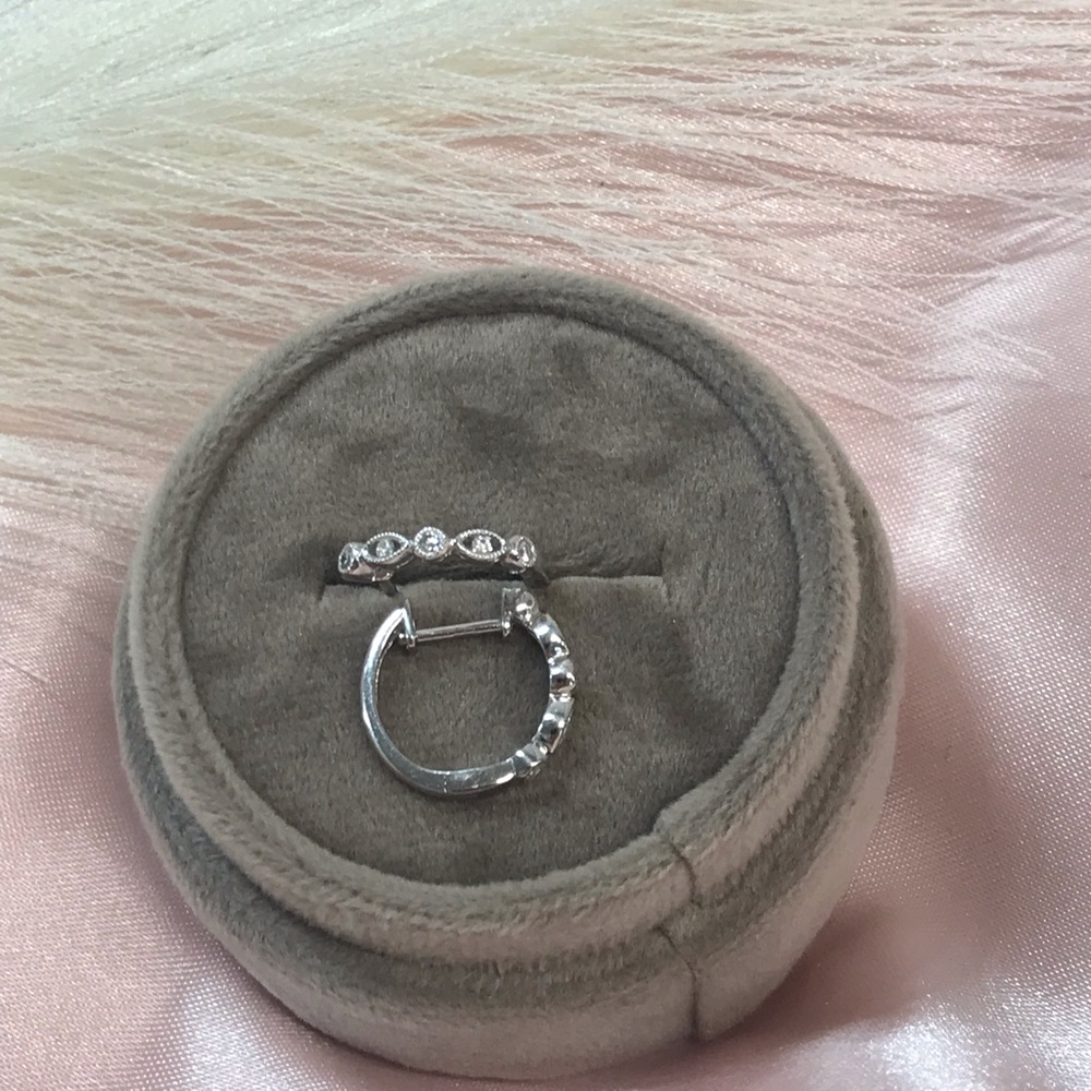 14 Karat white gold diamond hoops
